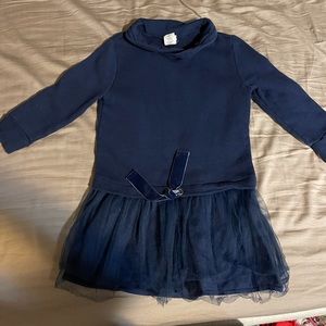 Navy blue sweater dress with tulle skirt
